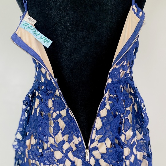 Anthropologie Lace Slip Boho Women's Dress Navy Blue Midi Built In Bra XS - Picture 13 of 13